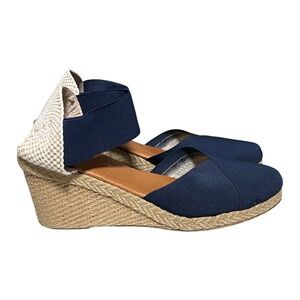 Andre Assous ANOUKA Navy Espadrille Wedge Sandal EU 41 US 10 Elastic Strap Spain